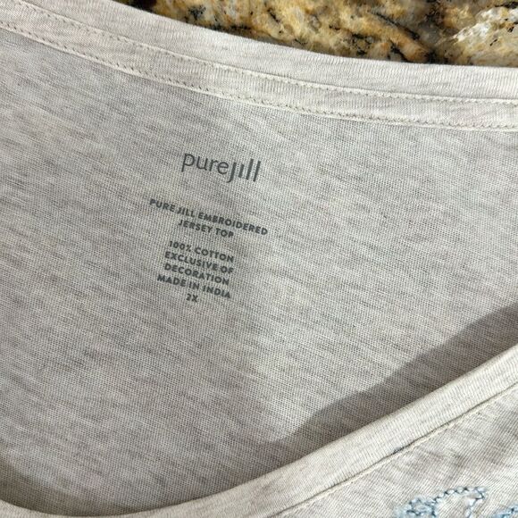 J. Jill Pure Jill Embroidered Jersey Top In Oatmeal Heather - Size 2X - Picture 5 of 10